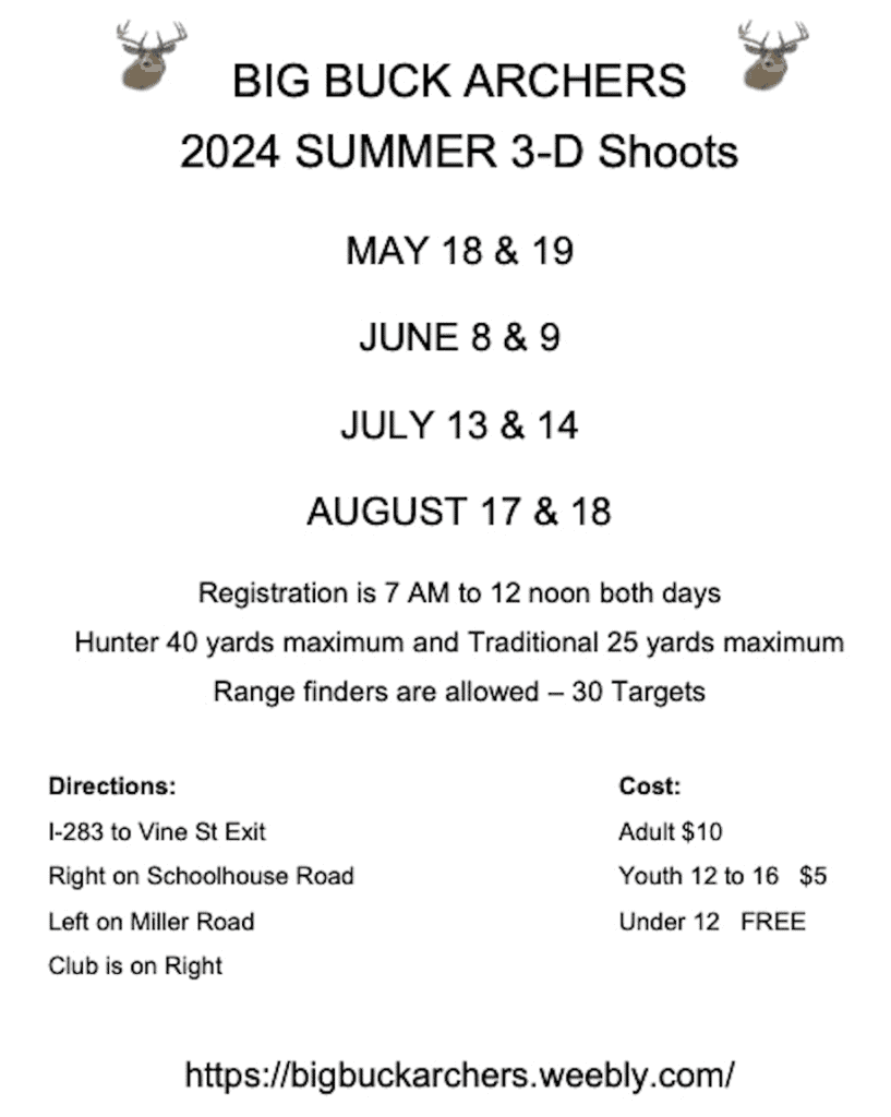 Big Buck Archers - 2024 Summer Shoot Schedule